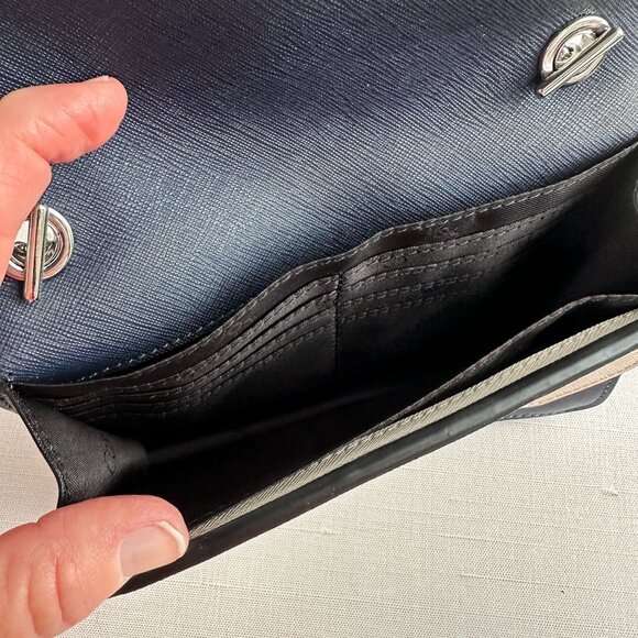 Calvin Klein Tessie Small Crossbody Navy Combo Split Leather Flap Bag - Picture 9 of 11